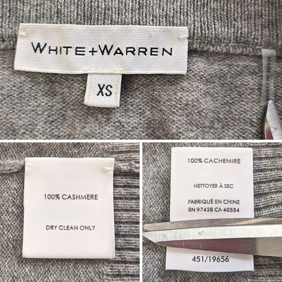 WHITE + WARREN 100% Cashmere Graffiti Heart Intarsia Gray Pullover Sweater Size - Picture 3 of 8